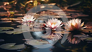 Lotus flower floating on water, symbol of tranquility generated by AI