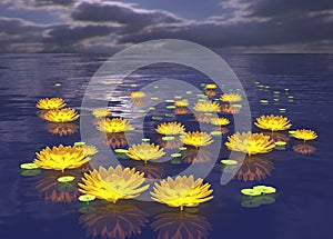 Lotus flower glowing lily water background