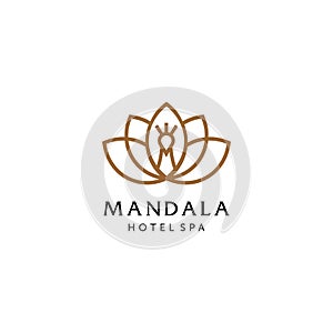 Lotus flower gold logo, Abstract mandala flower swirl logo icon vector design