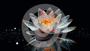 Lotus flower head reflects beauty in nature generated by AI