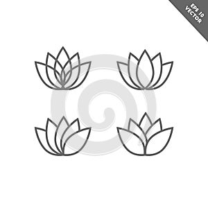 Lotus flower icon set in line art