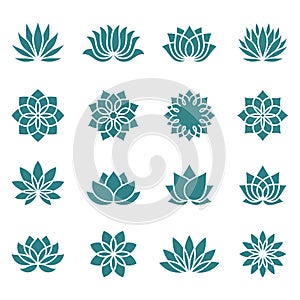 Lotus flower icons. Set Of Lotus Flower Icons in simple, clean style. photo