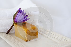 Lotus flower, natural soap, marble tray