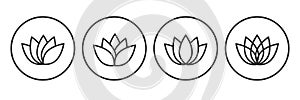 Lotus flower, outline and circle icon set