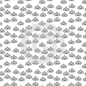 Lotus flower seamless pattern. Flowers with lace petals. Floral trellis. Oriental decorative ornament. Monochrome delicate motif.