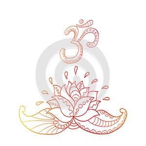Lotus flower silhouette and symbol om. Water lily.