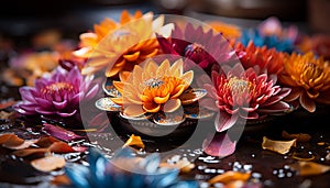 Lotus flower, symbol of beauty and spirituality, floating on water generated by AI