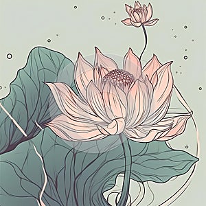 Lotus flower vector illustration. Hand drawn water lily illustration.