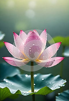 lotus flower wallpaper with leaf and stem in the morning with sun flare