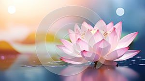 Lotus flower in water with lotuses and leaves, AI