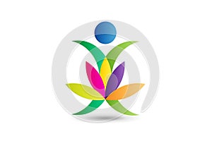 Lotus flower yoga figure logo vector