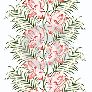 Lotus flowers fern seamless pattern