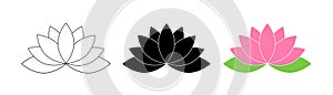 Lotus flowers. Lotus in flat deisgn, isolated on white background. Lotus Flower Logo. Flowers Harmony icons. Vector illustration