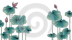 Lotus flowers with leaves