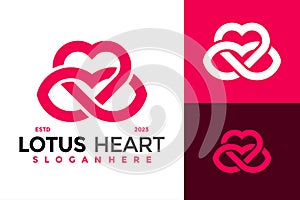 Lotus Heart Love Logo design vector symbol icon illustration