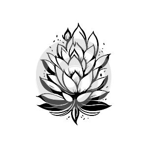 Lotus Icon hand draw black colour international yoga day logo symbol perfect