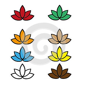 Lotus icon style, lotos calm and harmony pictogram on gold, black and white backgrounds vector illustration