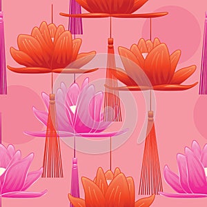 Lotus lantern hang moon seamless pattern