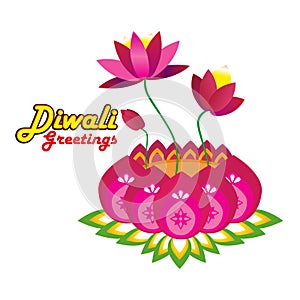 Lotus of Light: Diwali Greetings Illuminated with a Vector Illustration of the Auspicious Lotus for the Festival Celebration