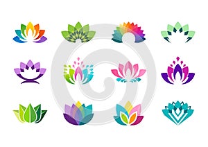 lotus logo, lotus flower logo symbol, lotus flowers logotype vector design