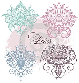 Lotus logo vector art set design. Vector illustration.
