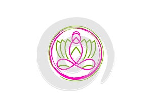 Lotus logo, woman yoga, pretty flower massage, beauty spa sense, relax nature wellness , and meditation concept design