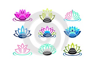 Lotus logo, zen stone symbol, spa icon, and health massage concept design