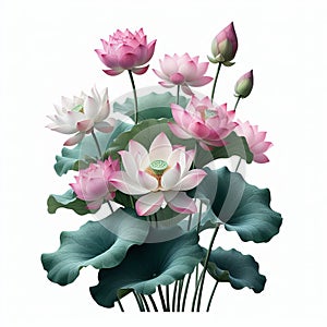 Lotus (Nelumbo nucifera) Aquatic plants with large, round leavs photo