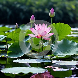 lotus nelumbo nucifera aquatic plants with large round leaves n photo