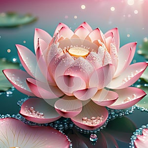 Lotus pink light with pearls floating on a sparkly background.