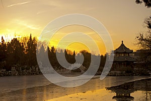 The Lotus Pond in Baoding city, China. The famous ancient garden