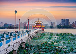 Lotus pond at dusk during twilight in Kaohsiung, Taiwan