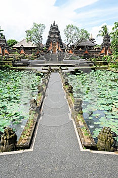Lotus pond and Pura Saraswati temple in Ubud, Bali