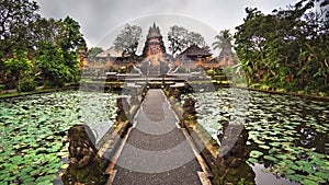 Lotus Pond and Pura Saraswati Temple in Ubud, Bali, Indonesia