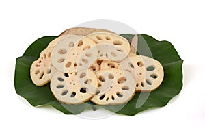 Lotus root  have medicinal properties and on a white background.