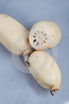 Lotus root on white table