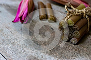 Lotus stem or lotus root. The edible parts of the lotus flower which is found under water