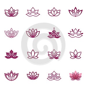 Lotus symbol icons. Vector floral labels for Wellness industry