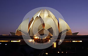 Lotus temple at night in delhi, india