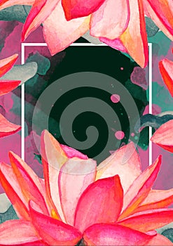 Lotus watercolor flower, festive wedding card.