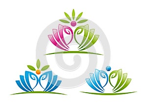 Lotus yoga logo design symbol