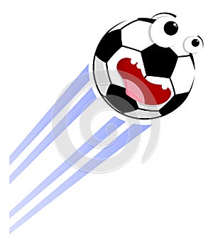 Loud funny crazy football, soccer ball flies with great speed after great hit. Sport equipment. Vector