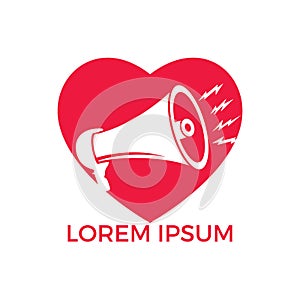 Loud media heart shape logotype icon.Speak up logo icon design.