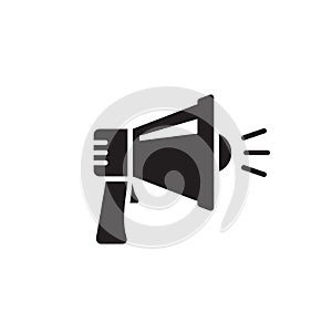 Loudspeaker - black icon on white background vector illustration. Advertising promotion information concept sign. Megaphone creati