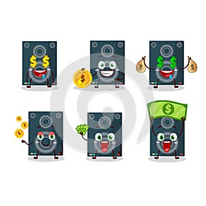 Loudspeaker cartoon character with cute emoticon bring money