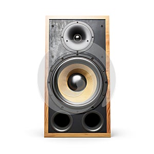 Loudspeaker isolated on white created with Generative AI. Acoustic multimedia.