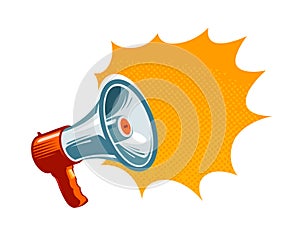 Loudspeaker, megaphone, bullhorn icon or symbol. Advertising, promotion concept. Vector illustration photo