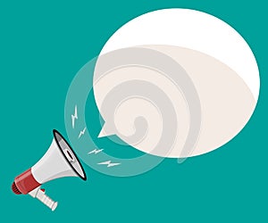 Loudspeaker or megaphone and speech balloon.