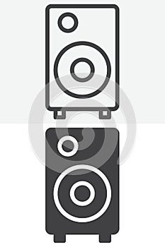 Loudspeaker vector icon set in outline and solid style