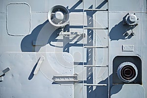 Loudspeaker on a wall of a military ship